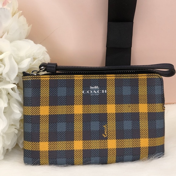 Coach Handbags - Coach NWT Blue and Yellow Plaid Wristlet Coach Handbags - Coach NWT Blue and Yellow Plaid Wristlet